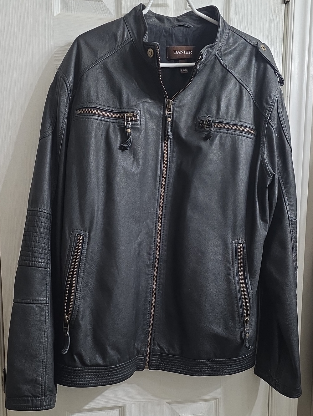 Danier Black Leather Moto Jacket with Zip Pockets